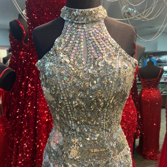 Precious Formals P9117 sz 0 PLATINUM GOLD PEWTER FITTED DRESS - Picture 9 of 10